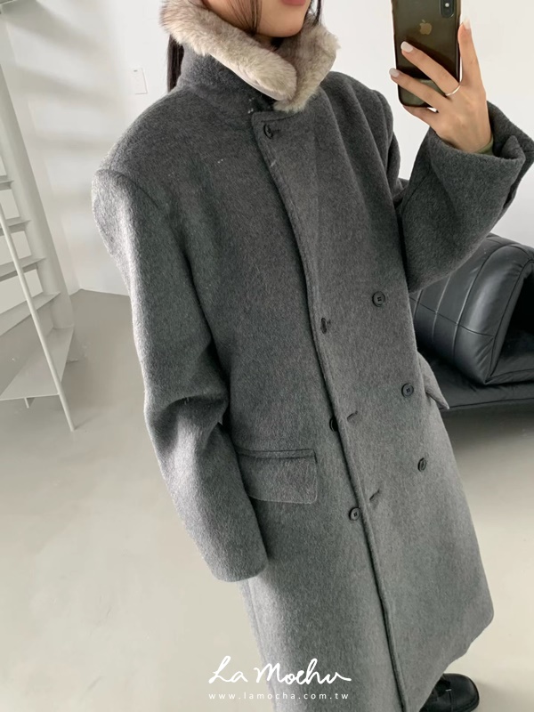 可拆式毛領羊毛大衣外套